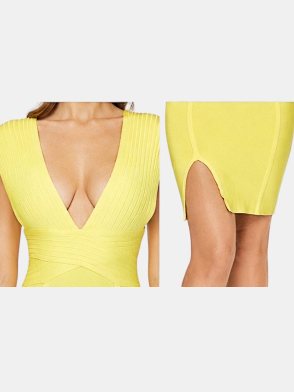 Yellow Wide Shoulder Strap Open Back Bandage Bodycon Deep V Dress | S & L - Picture 6 of 9
